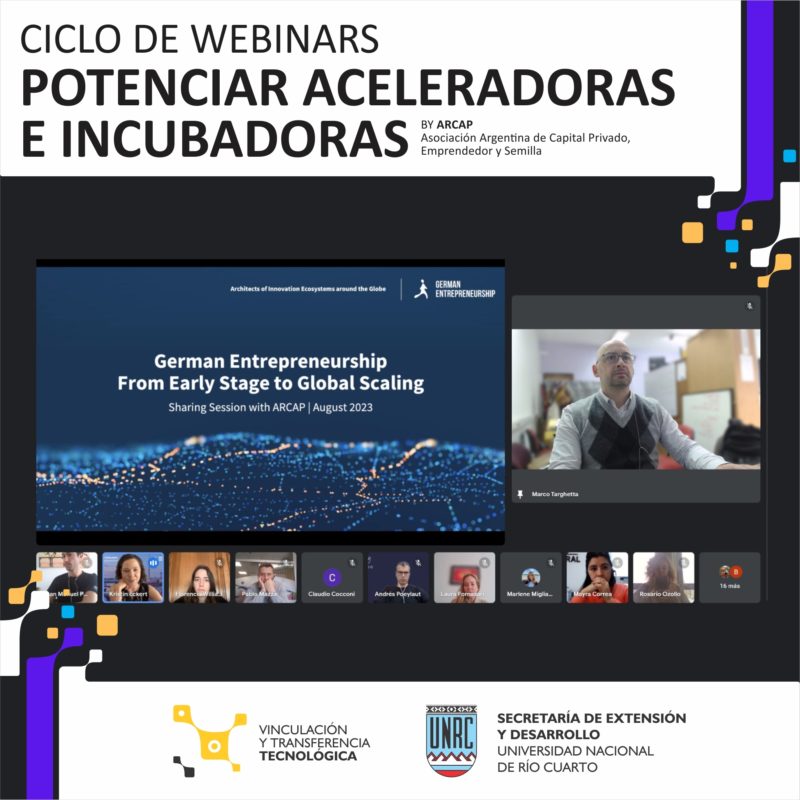 La Incubadora de Empresas UNRC participa del ciclo de webinars “Potenciar aceleradoras e incubadoras”